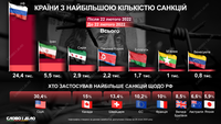 Топ стран, в отношении которых введено наибольшее количество санкций