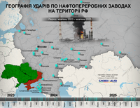 География ударов по российским НПЗ